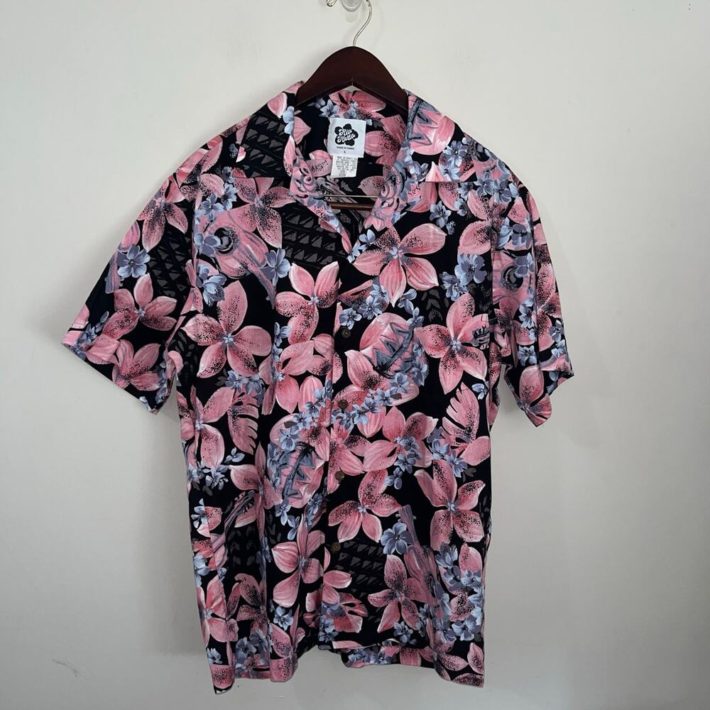 Vintage VTG Hilo Hattie Authentic Hawaiian Pink Black Button Up Shirt (0973)